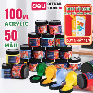 Màu Acrylic 100ml Cao Cấp Deli Dạng Hũ - Tô Đất Sét Đất Nặn Tự Khô Vẽ Túi Vải Tote