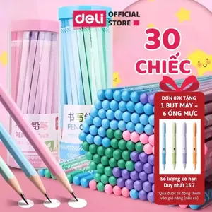 Bút chì lục giác Deli 30 chiếc/hộp loại 2B/HB màu sắc pastel dễ thương, thân gỗ dễ gọt vẽ tranh, viết chữ