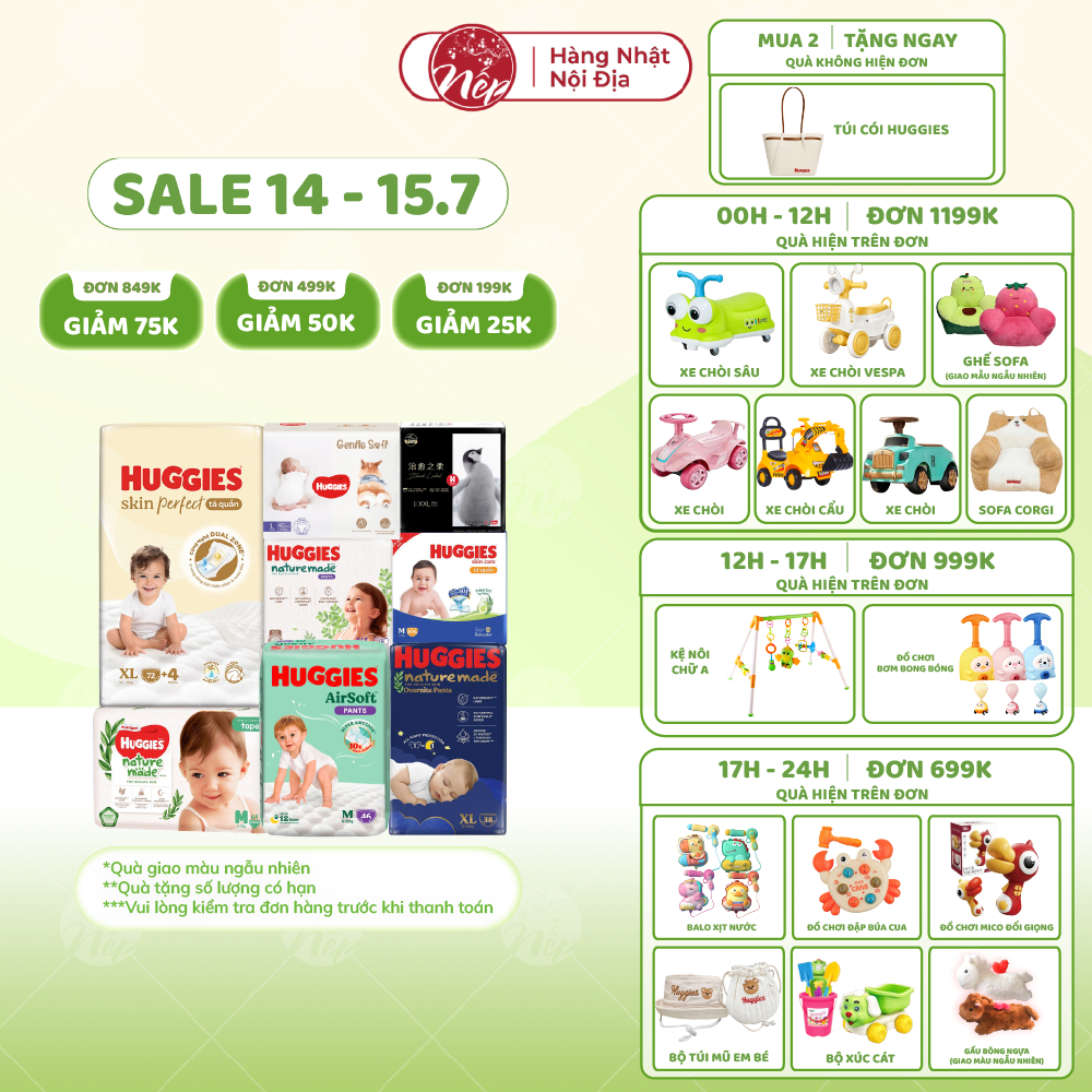 [TỔNG] Bỉm/tã dán/quần Huggies Platinum Nature Made Size NB60/S82/M64/L54/XL44/XXL26 - nepshop1