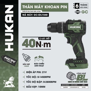 Máy Khoan Pin HUKAN GC-IDL1040, 3 chức năng, Lực xoắn 40Nm - Đầu Kẹp 10mm - Động Cơ Không Chổi Than