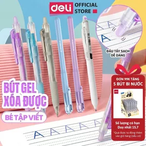 Combo 5/12 Bút Gel Xóa Được Deli Mực Tím Xanh Đen Ngòi 0.5mm Bút Bi Nước Có Gôm Học Sinh Tập Viết