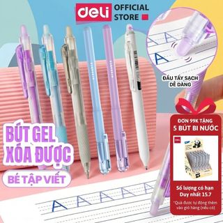 Combo 5/12 Bút Gel Xóa Được Deli Mực Tím Xanh Đen Ngòi 0.5mm Bút Bi Nước Có Gôm Học Sinh Tập Viết