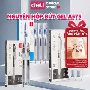 Hộp 5 Bút Gel Deli A575 Bút Bi Nước 0.5mm, Bút Bi Bấm Mực Gel Trơn Tru Viết Sổ Caligraphy Siêu Đẹp