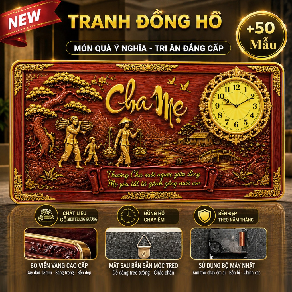 [TOP BÁN CHẠY] Tranh Đồng Hồ Treo Tường MDF Tráng Gương Cao Cấp – Quà Tặng Cha Mẹ, Decor Phòng Khách, Hơn 50 Mẫu Đẹp