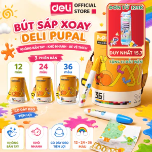 Bút Sáp Màu Dầu Lụa Gấu Con Deli12/24 Màu Tươi Đậm Siêu Mịn Dễ Rửa Trôi An Toàn Trẻ Nhỏ Tô Màu Vẽ Tran