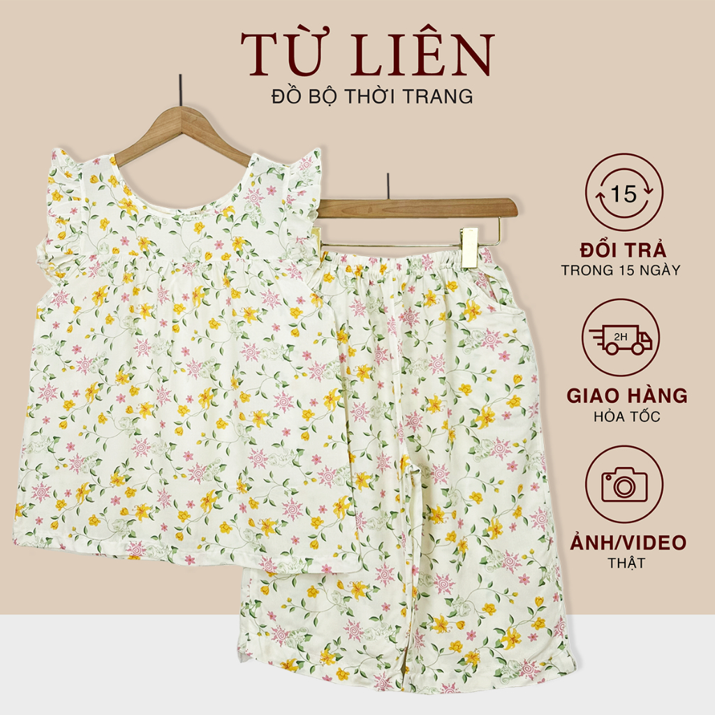 Đồ bộ cánh tiên Tole xuất khẩu, bộ lanh trung niên cho mẹ mặc nhà TỪ LIÊN ít nhầu quần lửng  - DB003