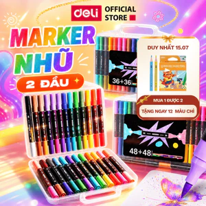 Màu Marker Nhũ Hai Đầu Thân Tròn Hộp PP Deli - Bộ 48 Bút 96 Màu Hộp Maker Nhũ Lấp Lánh VẽTranh
