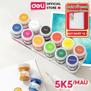 Bộ Màu Nước Hũ 15ml CHÍNH HÃNG DELI tô màu vẽ tranh custom màu tươi sáng che phủ tốt