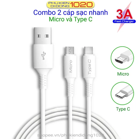 Combo 2 Cáp sạc nhanh Micro và Type C - Cáp sạc nhanh 3A cho dòng Samsung Oppo Vivo Xiaomi Huawei và thiết bị điện tử