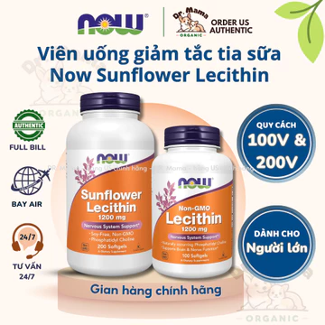 Viên Uống Chống Tắc Tia Sữa Sunflower Lecithin 1200mg Now Food - Hàng Mỹ