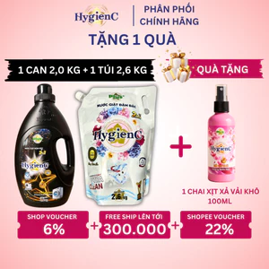 Combo 2 Nước Giặt Đậm Đặc Hygienc Plus: 1 Can 2,0kg + 1 Túi 2,6kg - Hương Nước Hoa, Sạch Vết Bẩn