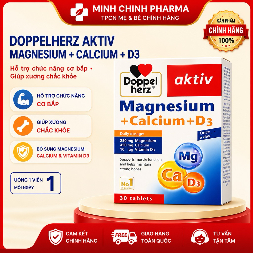 (Chính hãng) Magnesium Doppelherz bổ sung Canxi phòng ngừa loãng xương Magnesium + Calcium + D3 (H/30v)