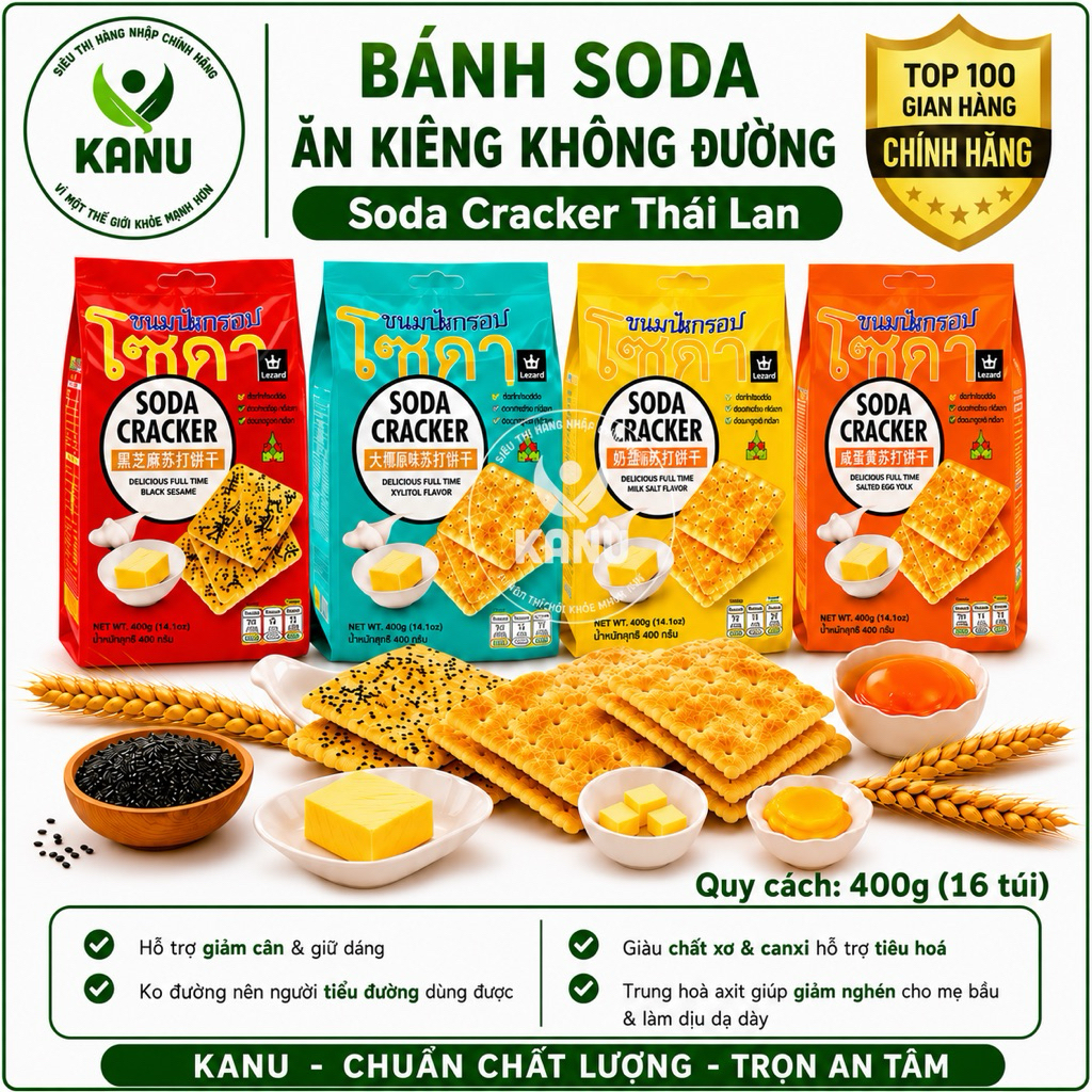 [CHÍNH HÃNG] Bánh Quy Lạt Soda Cracker Ăn Kiêng healthy 400g – Bánh Cho Người Tiểu Đường