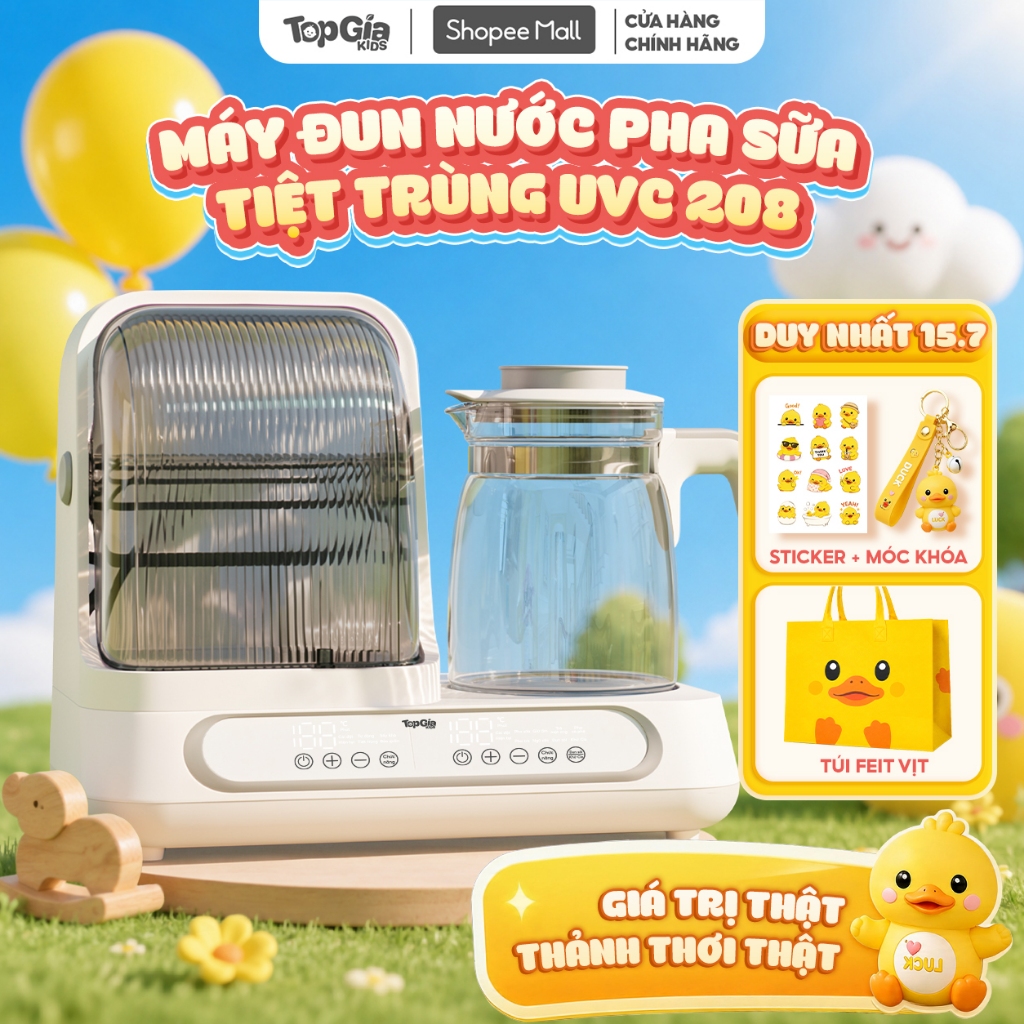 [Ưu đãi độc quyền] Máy đun hâm pha sữa và sấy khô tiệt trùng UVC cao cấp TopGiaKids đa chức năng BH 3 năm