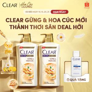 Combo 2 Dầu Gội Clear Thảo Dược, Gừng Hoa Cúc Nuôi Dưỡng Da Đầu Từ Gốc, Sạch Gàu Và Giảm Gãy Rụng 630g