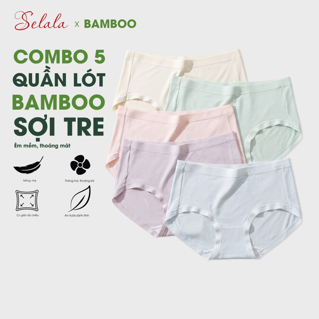 5 Quần Lót Nữ Cotton Bamboo Sợi Tre Selala Quần Siêu Mềm Mịn Thoáng Khí Kháng Khuẩn Quần Chip Co Giãn Thoải Mái QC62