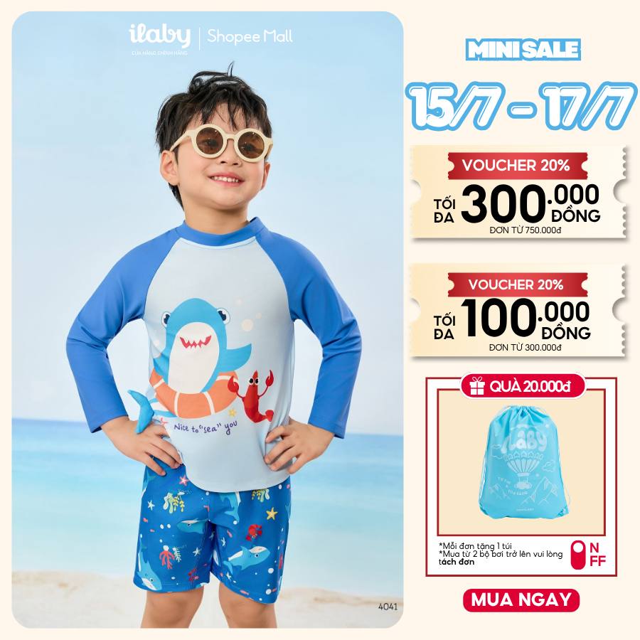 [TẶNG TÚI BƠI] Đồ bơi bé trai, bộ bơi rời tay dài chất thun co giãn chống nước, chống nắng [4041]