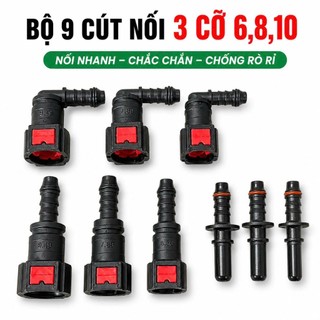 Bộ 9 Cút Nối Nhanh Ống Xăng Dầu, Khớp Nối Ống Nhiên Liệu Size 6 8 10 Li Chuyên Dụng Đo Áp Bơm Xăng