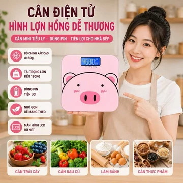 Cân điện tử sức khỏe hình heo siêu cute, Cân điện tử cân người 180kg tặng kèm pin