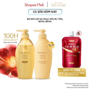 Bộ đôi Gội xả Phục hồi & bồng bềnh Tsubaki Premium Volume & Repair 450mlx2