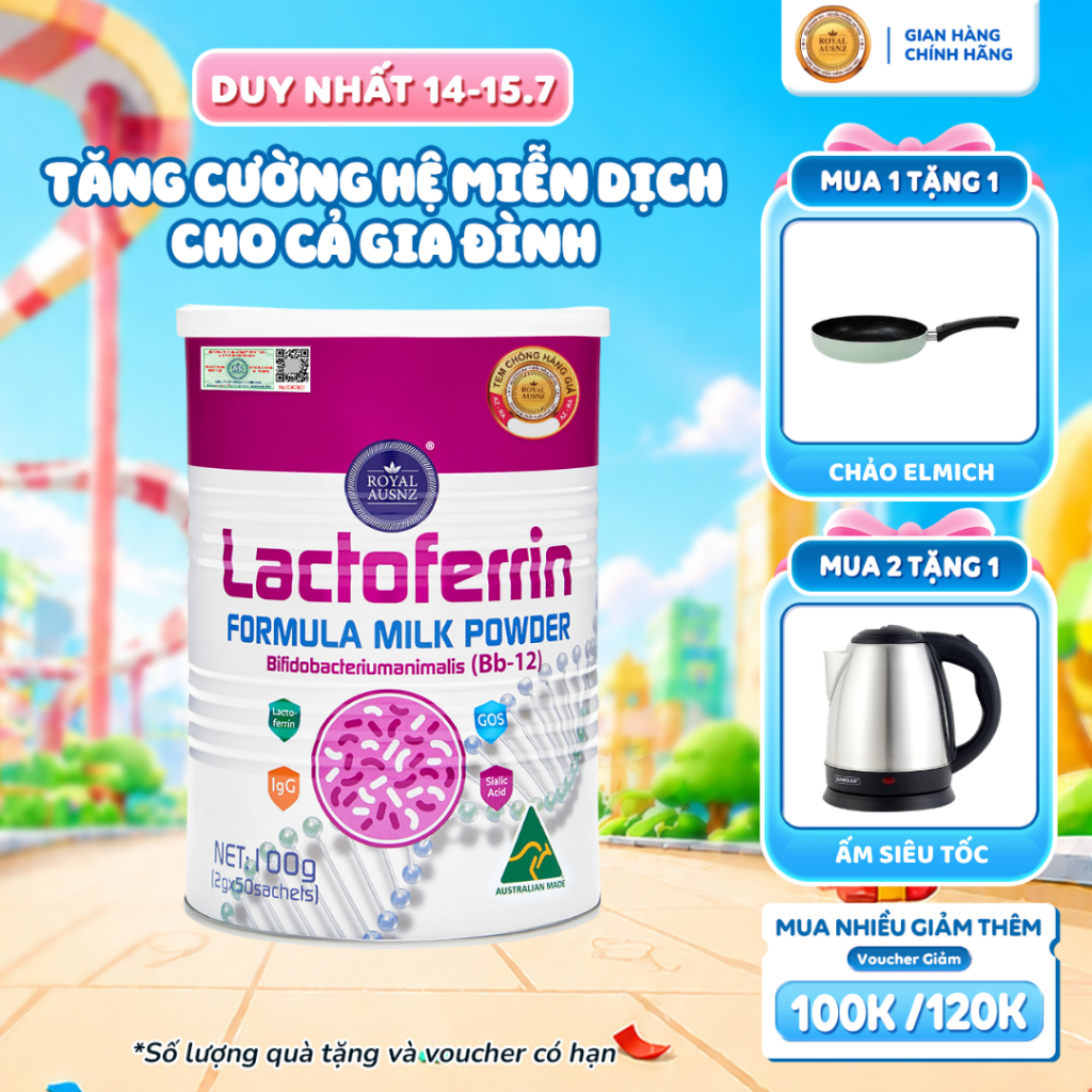 Lactoferrin Formula Milk BB-12 ROYAL AUSNZ Lactoferrin Hồng, Hỗ Trợ Tăng Cường Đề Kháng, Hệ Miễn Dịch Cho Trẻ 100g