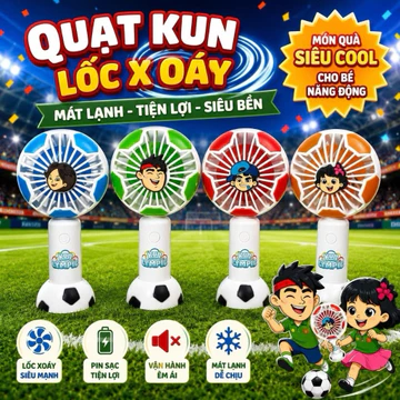 Quạt Kun lốc xoáy hình trái banh kèm đế và dây sạc 2026 ( Quà tặng Kun)