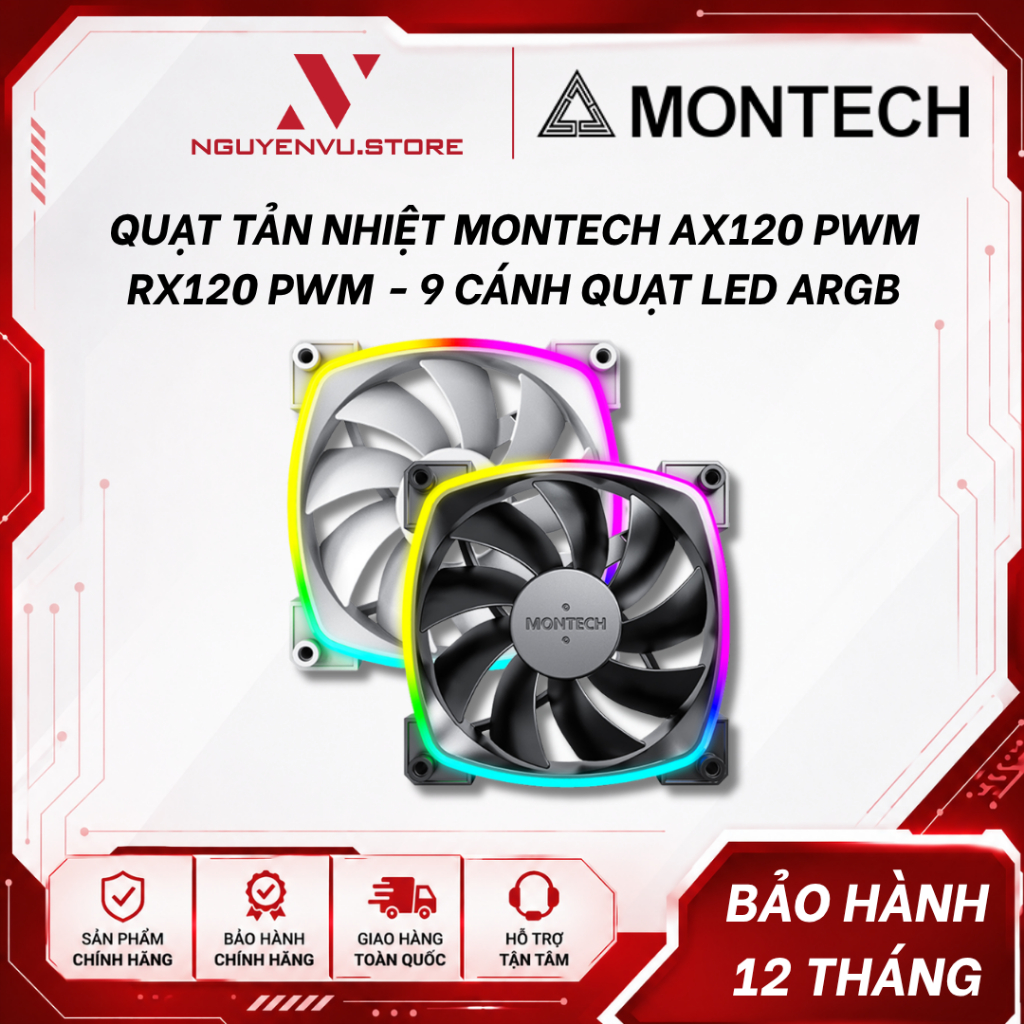 Quạt tản nhiệt Montech AX120 PWM / RX120 PWM - 9 cánh quạt siêu bền LED ARGB - Hàng chính hãng | BigBuy360 - bigbuy360.vn