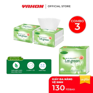 Combo 3 Khăn Giấy Đa Năng Vệ Sinh Let-green 10*21cm, 130 miếng/bao