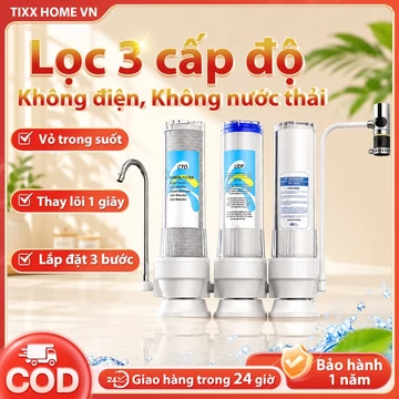 Tixx Vòi lọc nước gia đình 3 cấp độ không dùng điện không nước thải vỏ trong suốt