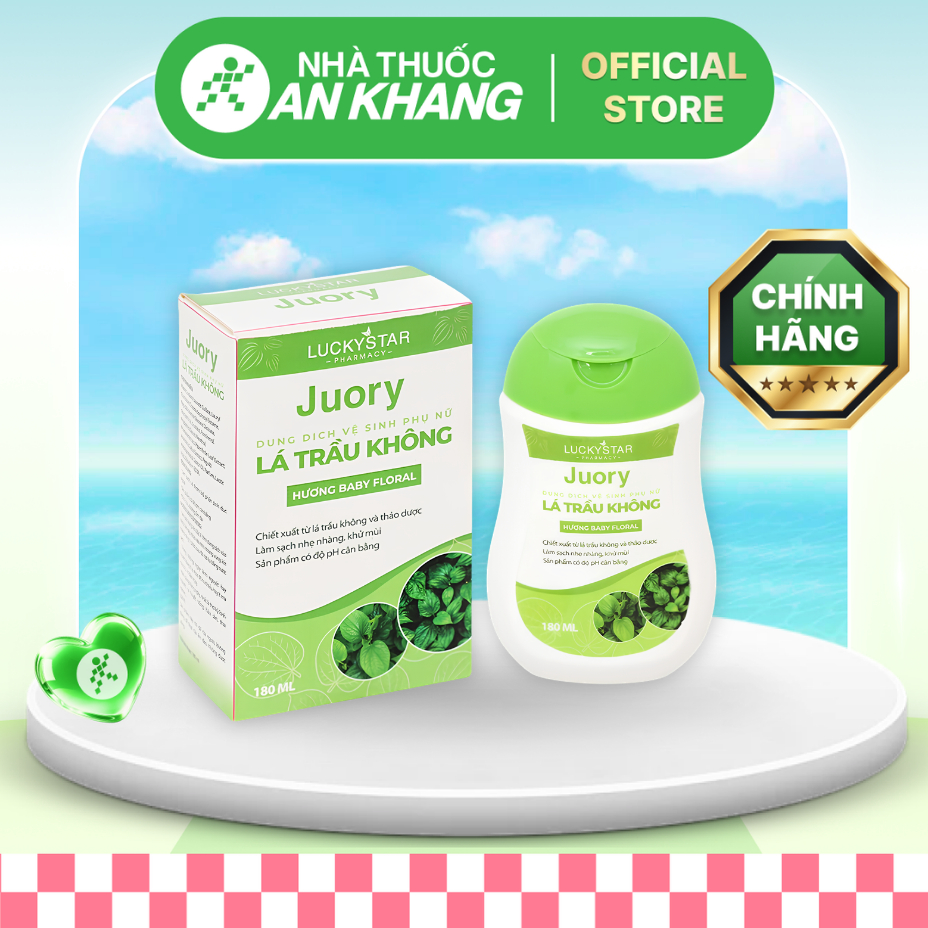 Dung dịch vệ sinh phụ nữ Lucky Star Juory Lá Trầu Không khử mùi chai 180ml [Nhà Thuốc An Khang - Chính Hãng 100%]