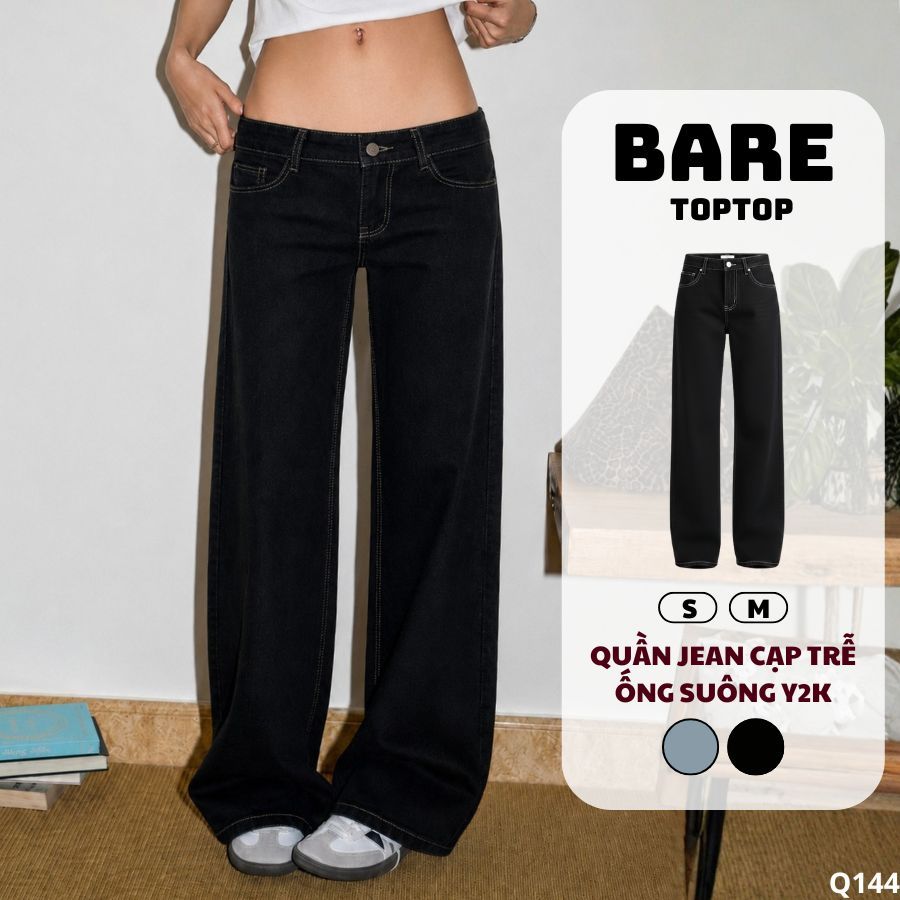 BARETOPTOP_Quần Jean Nữ Cạp Trễ Ống Suông, Quần Cạp Thấp Low Rise Đáy Ngắn Basic Phong Cách Y2K_Q144