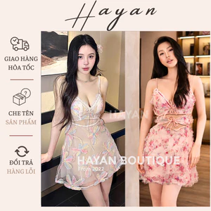 HT219 Váy ngủ sexy hoạ tiết hoa xinh sang chảnh,đồ ngủ ren xẻ v1dáng xoè tôn dáng HT219
