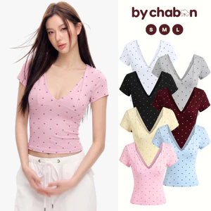 Áo Thun Nữ Cổ V Sâu Kiểu Tay Hến Dáng Ôm Họa Tiết Dễ Thương By ChaBon CB36