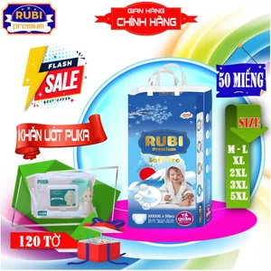 Tã Bỉm Quần Cho Bé Rubi Premium 50 miếng Size XL - TẶNG 1 BỊCH KHĂN GIẤY 120 TỜ