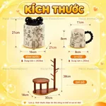 (SẴN) Bình trà gốm sứ hoa lá nắp nơ kèm kệ đựng giá treo cốc gỗ, Bình trà để bàn phòng khách AT5 — ảnh 8