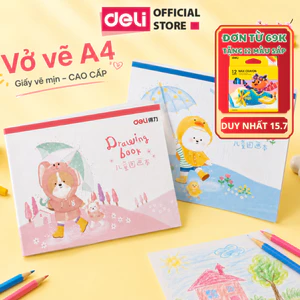 Vở Vẽ Học Sinh Tô Màu Cho Bé A4/B5 Deli - Sổ Tô Màu Sổ Vẽ học sinh Giấy Dày Mịn Chống Lóa