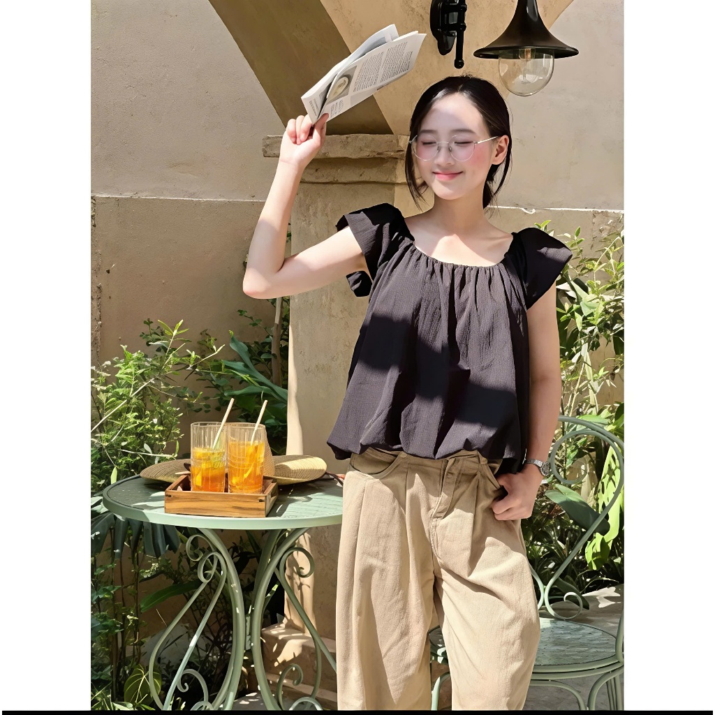 Áo nữ tay bồng cổ rộng dáng bí xinh xắn áo kiểu nữ thiết kế dây nơ mặc được nhiều kiểu hottrend-A38 | BigBuy360 - bigbuy360.vn