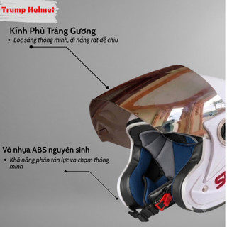 Mũ bảo hiểm 3/4 có kính chống nắng, vỏ ABS bền nhẹ, thiết kế thể thao an toàn