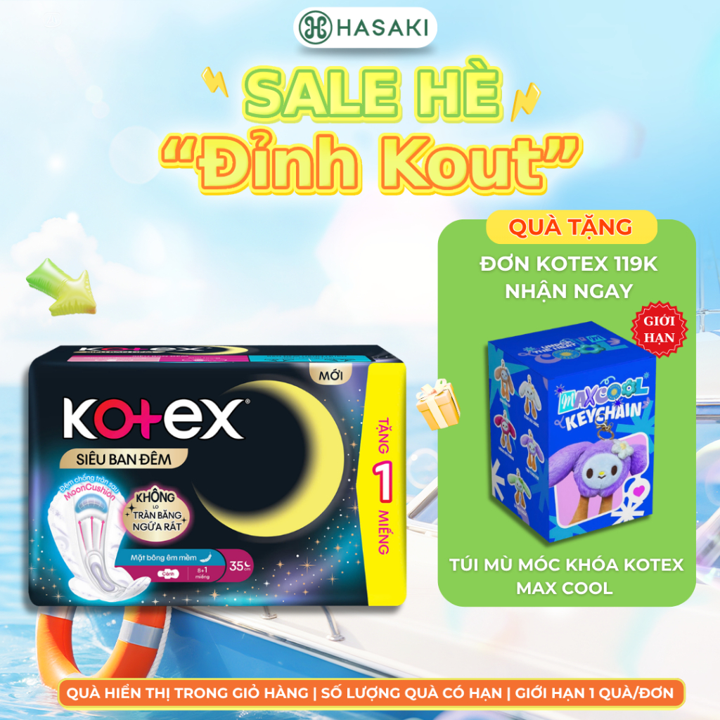 Băng Vệ Sinh Kotex Siêu Ban Đêm Dày Cánh 9 giờ chống tràn