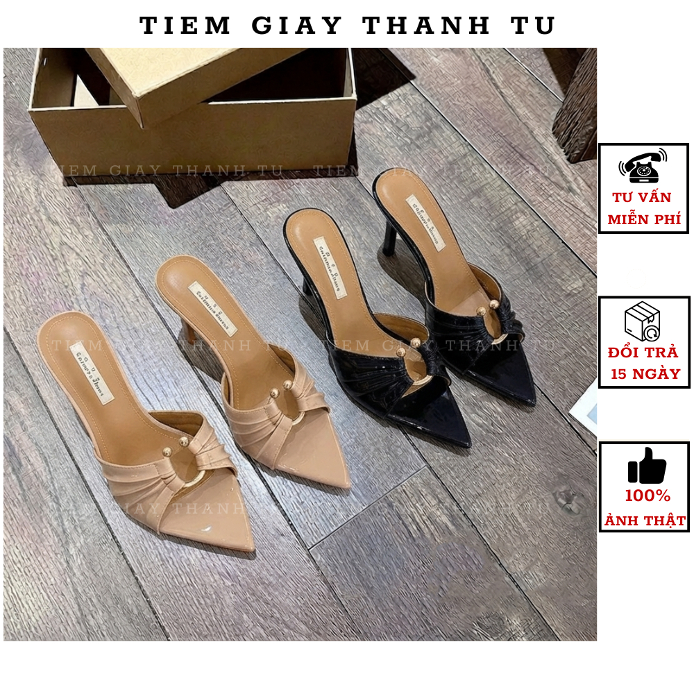 6 [TIEMGIAYTHANHTU] GYY Guôc Cao Gót Mũi Nhọn Phối Khuyên Kim Loại Sang Trọng QCCC