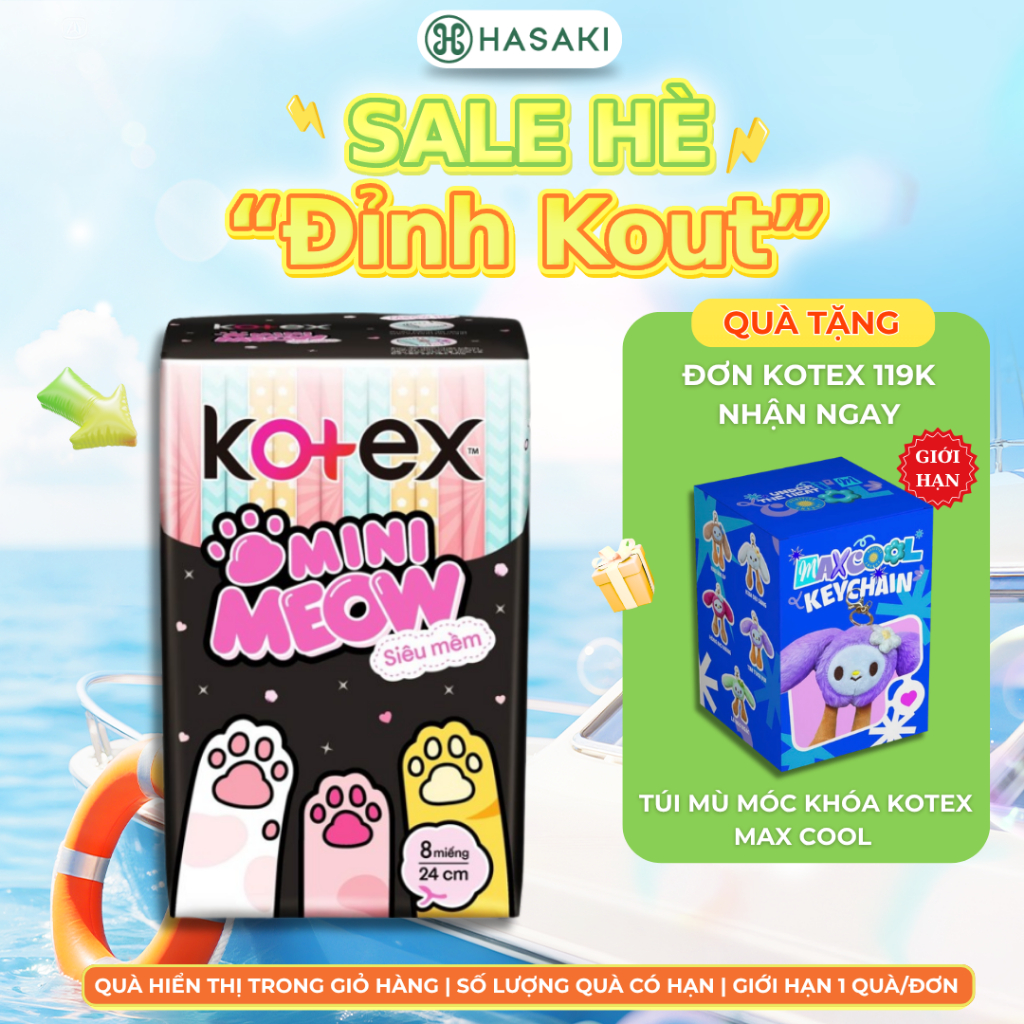 Băng Vệ Sinh Kotex Mini Meow Siêu Mềm Mỏng Có Cánh 24cm 8 Miếng