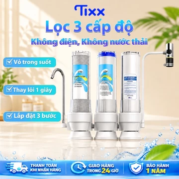 Tixx đầu lọc nước để bàn tại vòi gia đình 3 cấp độ không dùng điện không nước thải lõi lọc thay thế dễ dàng