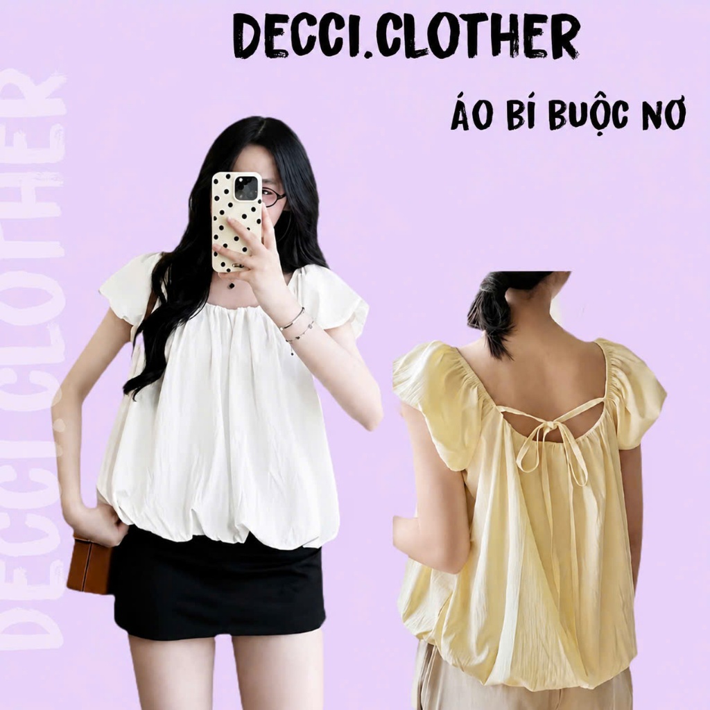 Áo nữ tay bồng cổ rộng dáng bí xinh xắn áo kiểu nữ thiết kế dây nơ mặc được nhiều kiểu hottrend-A38 | BigBuy360 - bigbuy360.vn