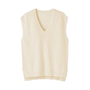 [25AW] MUJI Áo Vest Nữ Sợi Slub Pha Cotton