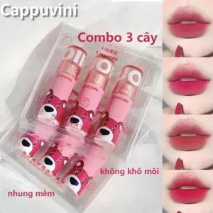 Cappuvini son bùn,chống nước,không lem,không khô môi,lên màu nổi bật,combo 3 cây,giá rẻ