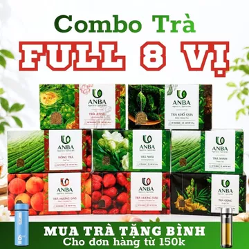 Combo Full 8 Vị Trà ANBA – Trà Xanh, Đào, Nhài, Dâu, Atiso, Hồng Trà, Mướp Đắng, Gừng