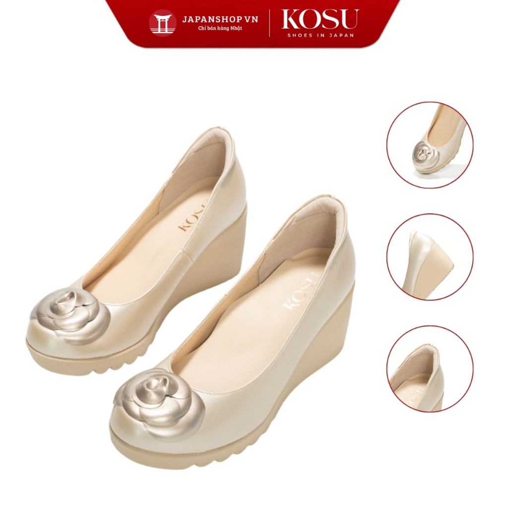Giày da đế xuồng hoa trà Hana 7cm Kosu K-2606P, giày da công sở nữ thanh lịch, nhẹ êm chính hãng Nhật Bản