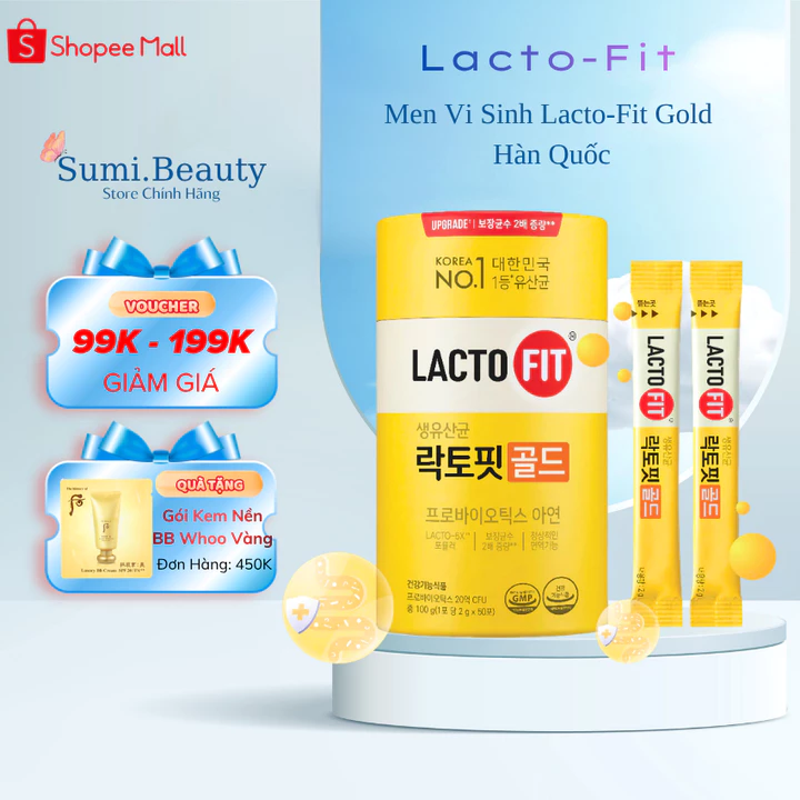 Men Vi Sinh Lợi Khuẩn LACTO-FIT Gold Hàn Quốc Hộp 50 Gói Giúp Bổ Sung Lợi Khuẩn Đường Ruột