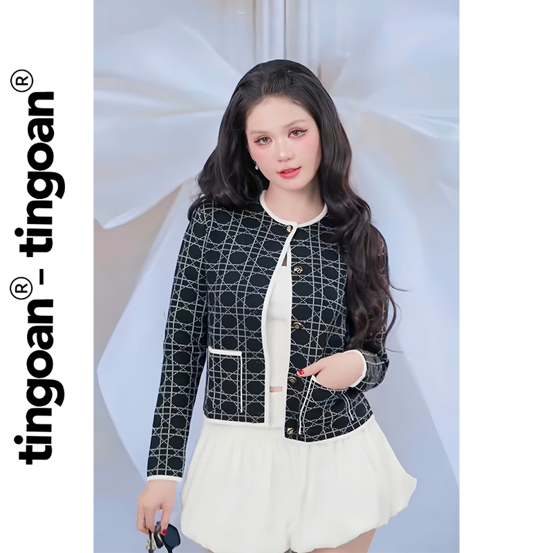 TINGOAN® - Áo khoác dệt kim cổ tròn kim cương phối túi ĐEN | BigBuy360 - bigbuy360.vn