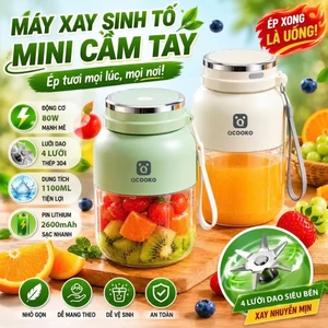 Máy xay sinh tố cầm tay Xiaomi Qcooker QGZB010 mini 340ml, pin sạc 1500mAh 2 nắp xay hoa quả mang đi